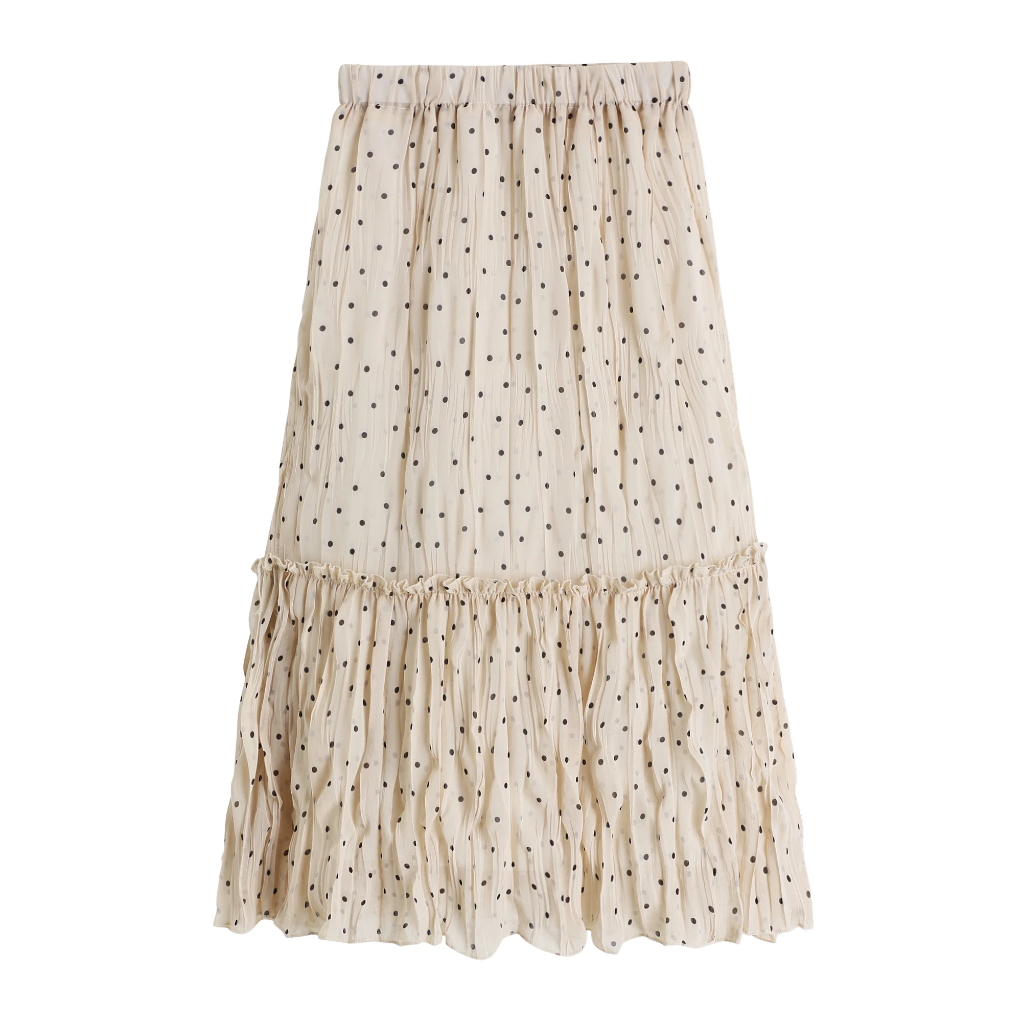

Polka Dot Folds Mid-calf High Waist A Line Skirt 2021 Spring Summer French Style Moda Simple Femme Faldas Sweet Fresh Skirts