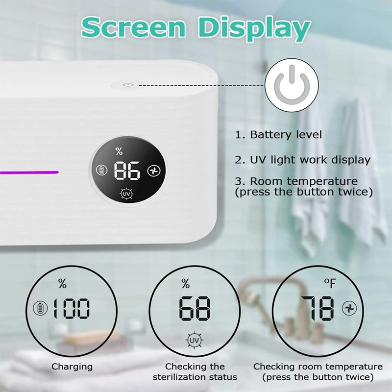 

UV Screen Display Toothbrush Holder,Toothbrush Organizer Wall Mounted with Sterilizer-Function,for Ladies Baby Family