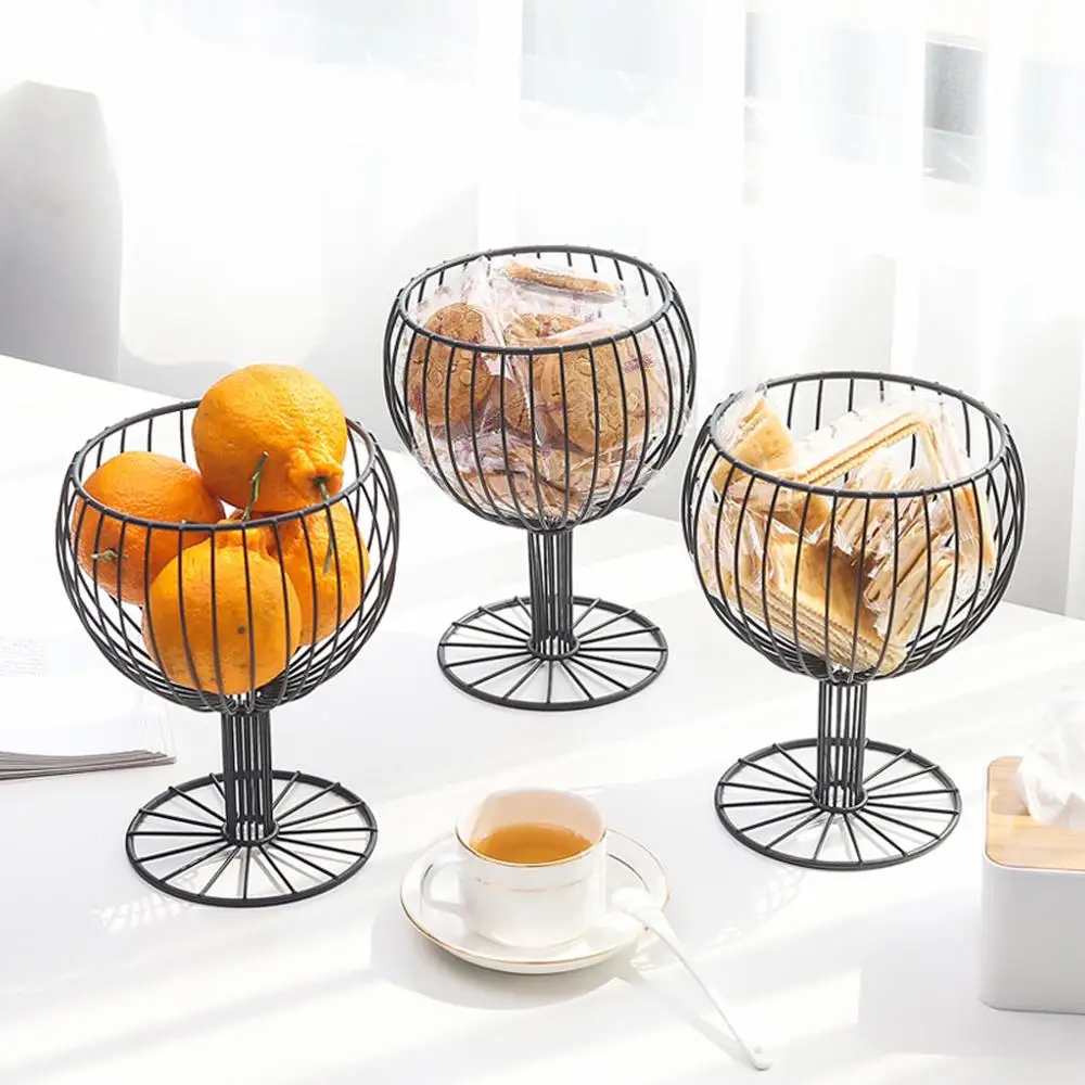 

Nordic Creative Wrought Iron Wine Glass Shape Fruit Basket Drain Basket Multi-Function Simple Household Decoration Storage Fruit