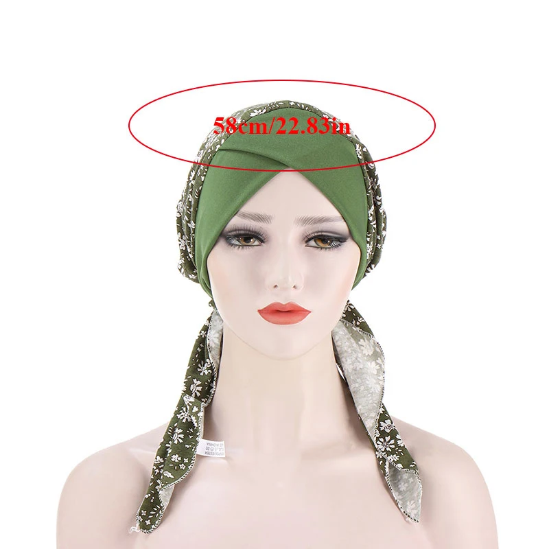 

Muslim Women Soft Turban Printing Hat Pre-Tied Head Scarf Printed Ladiess Chemo Cap Ready To Wear Inner Hijabs Hair Accessories