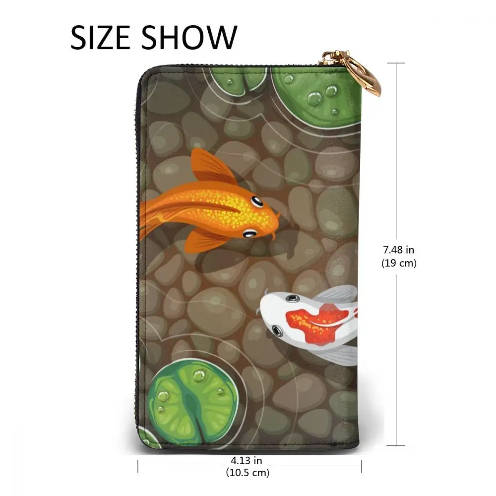 

2021 Leather Wallet Long Koi Fish In Pond Multiple Cards Holder Clutch Female Male Purse Standard Wallet