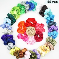 60pcs satin silk fashion scrunchiessweet solid color elastic hair bandshair ties ropes for women girls