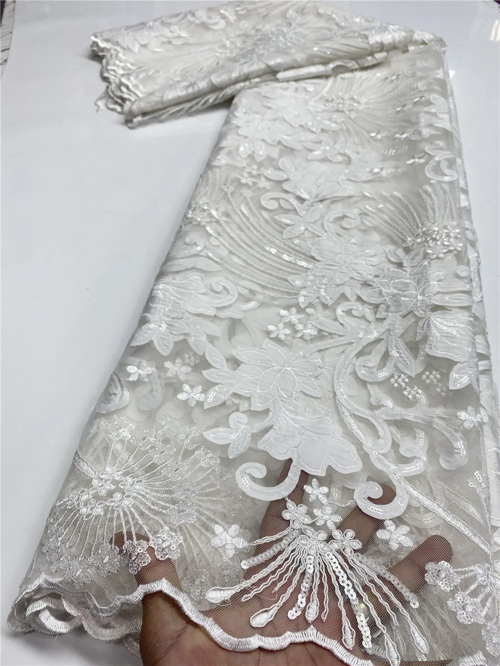 Африканская кружевная ткань вышитая белая нигерийская 2020 высококачественное
