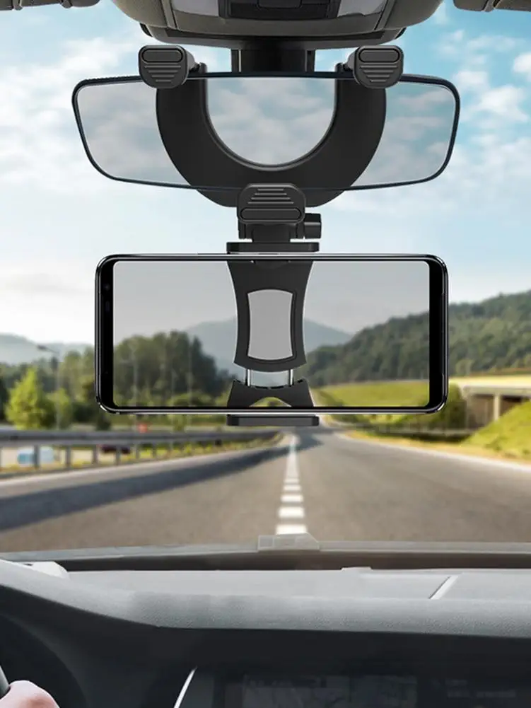 

Крепление для телефона на зеркало заднего вида с вращением на 360 градусов, универсальный держатель для телефона с пружинным зажимом для нав...