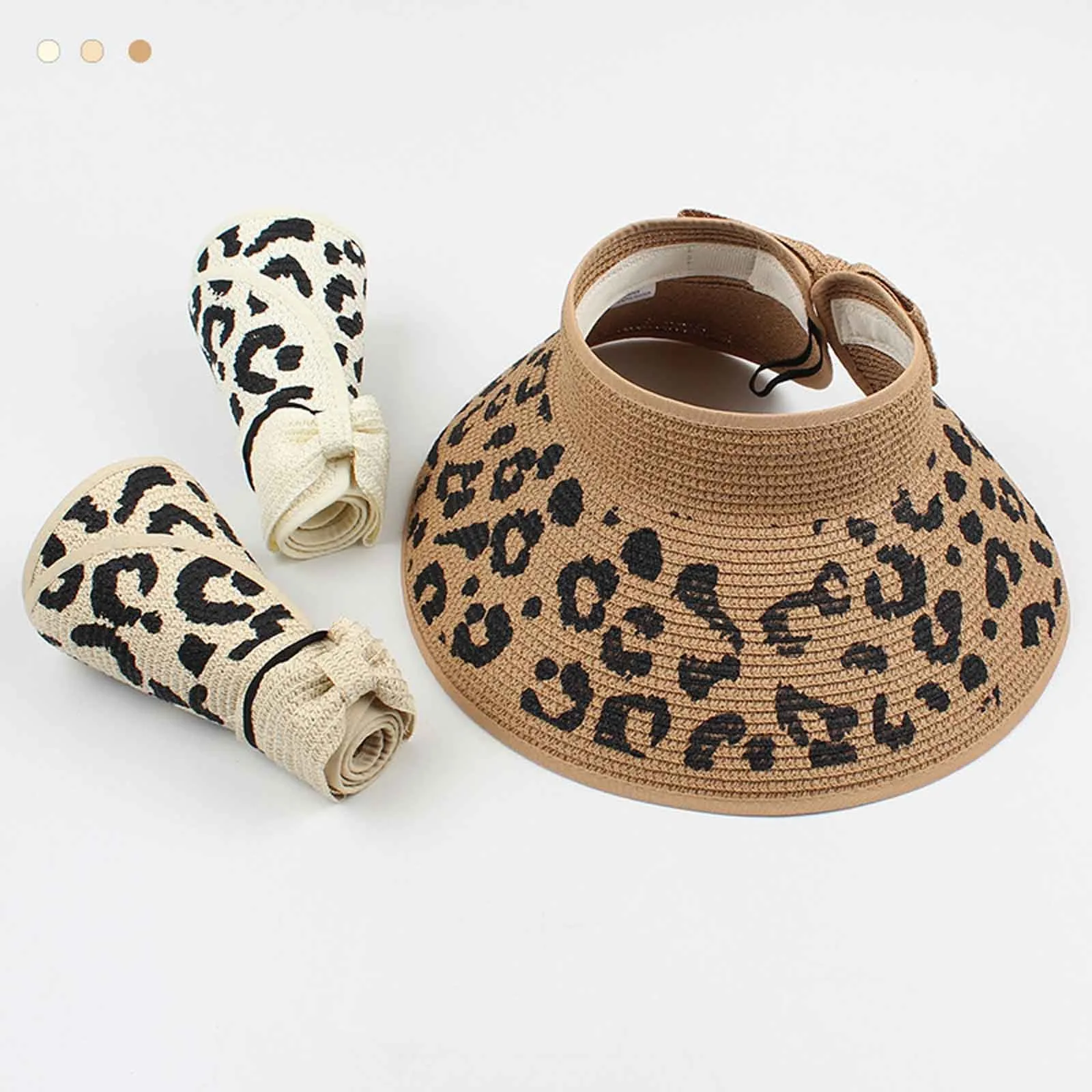 

Travel Foldable Sun Hat Leopard Print Empty Top Hat Summer Sunscreen Sunhats UPF 50+ For Seaside Vacation Beach Caps A40