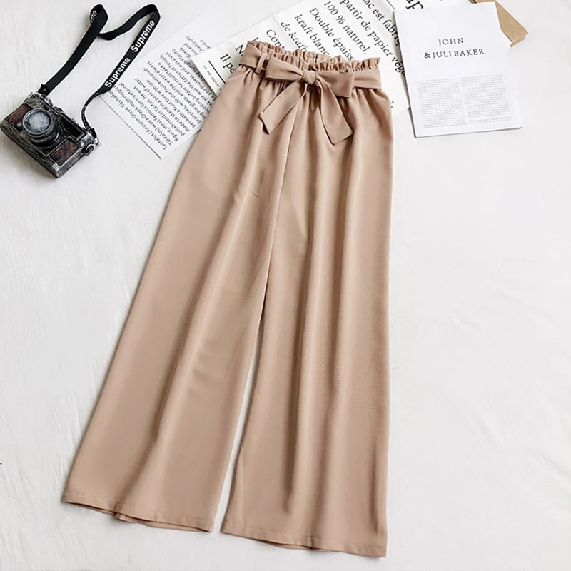 Женские широкие брюки TIGENA повседневные свободные до щиколотки с бантом на поясе