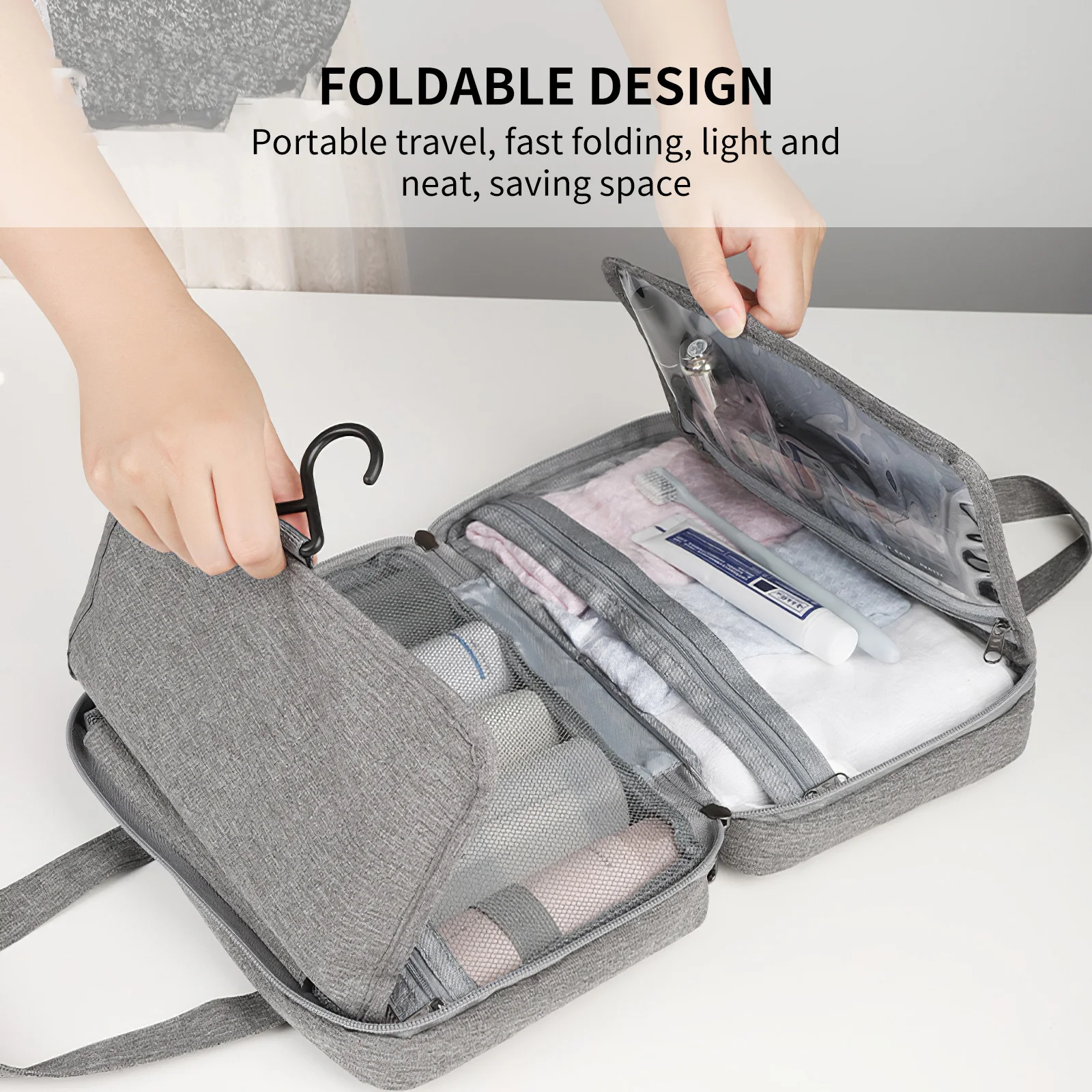 

Large Hanging Toiletry Bag Foldable Waterproof Bag Toiletries Cosmetic Travel Kit For Women Hangable CaseTravel Accessories