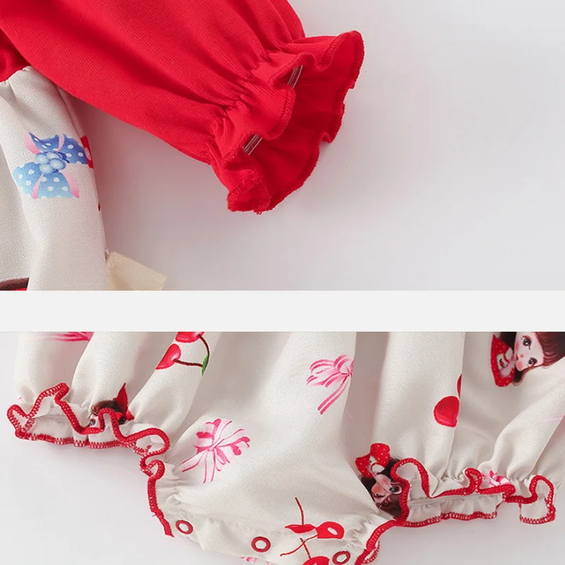 2021 nuevo oto&ntilde;o Body para beb&eacute; almazuela roja de dibujos animados Puff mangas Peter Pan Collar princesa mono ropa reci&eacute;n nacida E5358-5