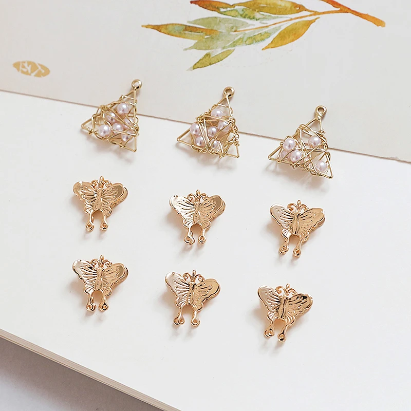 

Двусторонняя подвесная бабочка с золотым покрытием и жемчугом, искусственный материал ручной работы, аксессуары для ушей