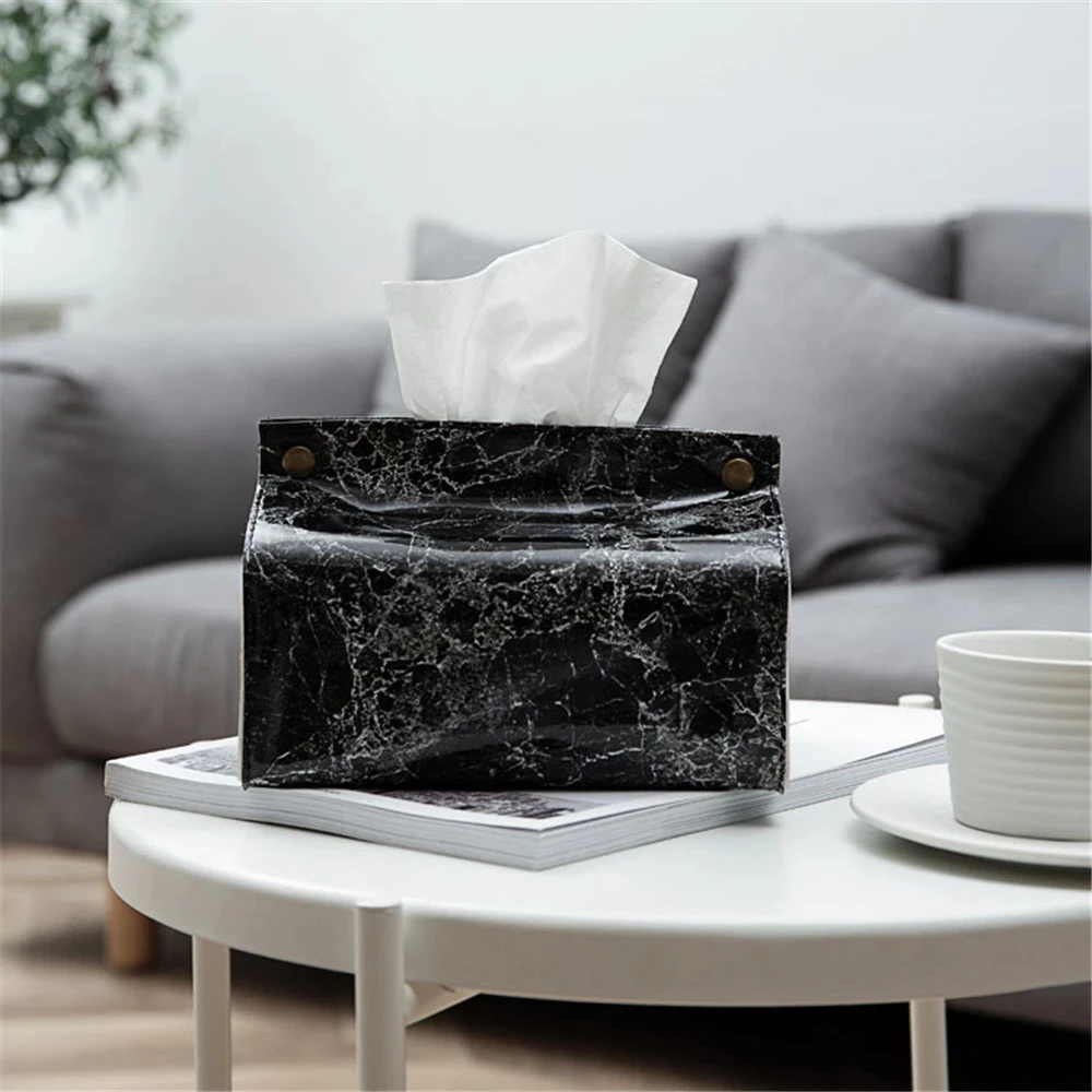 

PU Leather Tissue Case Box Marble Pattern Cosmetic Cleaning Papers Container Car Napkin Dispenser Holder Home Table Accessories