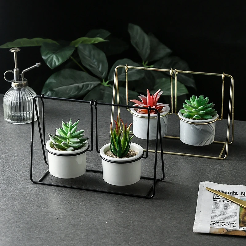 

NEW NEW Swing Non-Perforated Flower Pot Wrought Iron Ceramic Artificial Desktop Decoration Flower Pot