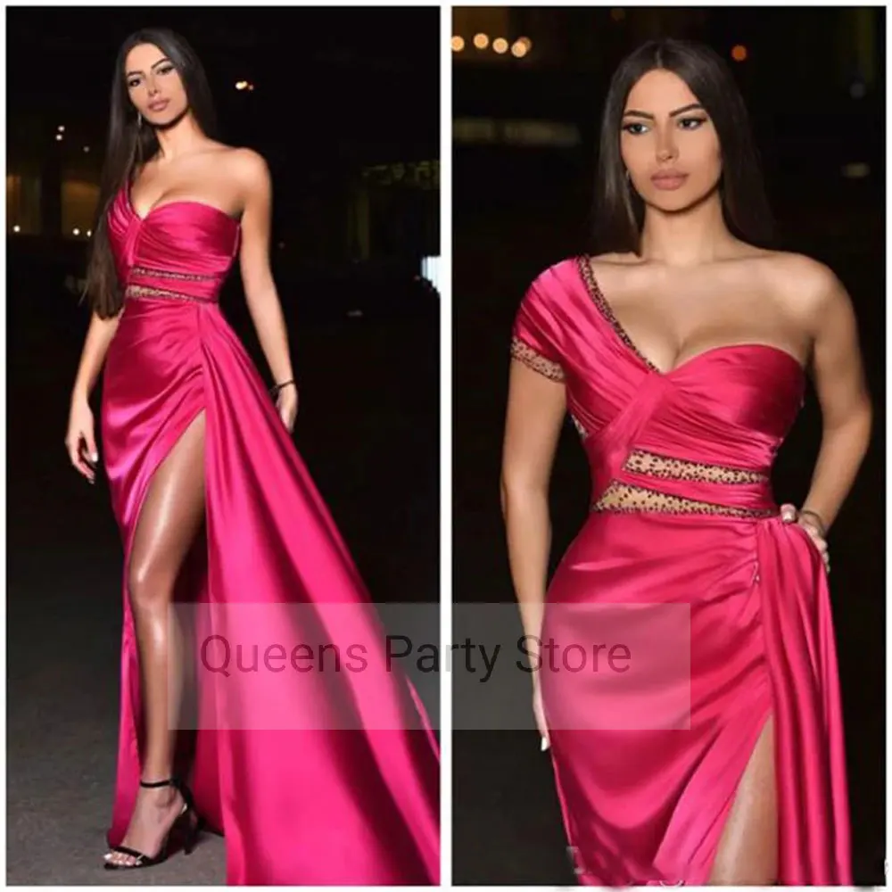 

high quality Evening Dresses A-line Front/Side Slit Floor length Sweep/Brush Sleeveless Asymmetrical One-Shoulder Party Gowns