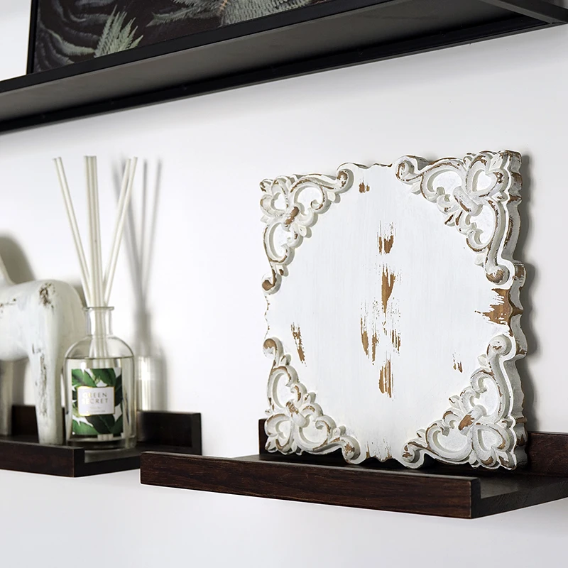 

DUNXDECO Wood Tray Food Preservation Tray Vintage Simple French Royal Relief Old Finish Square Romantic Container Cake Holder