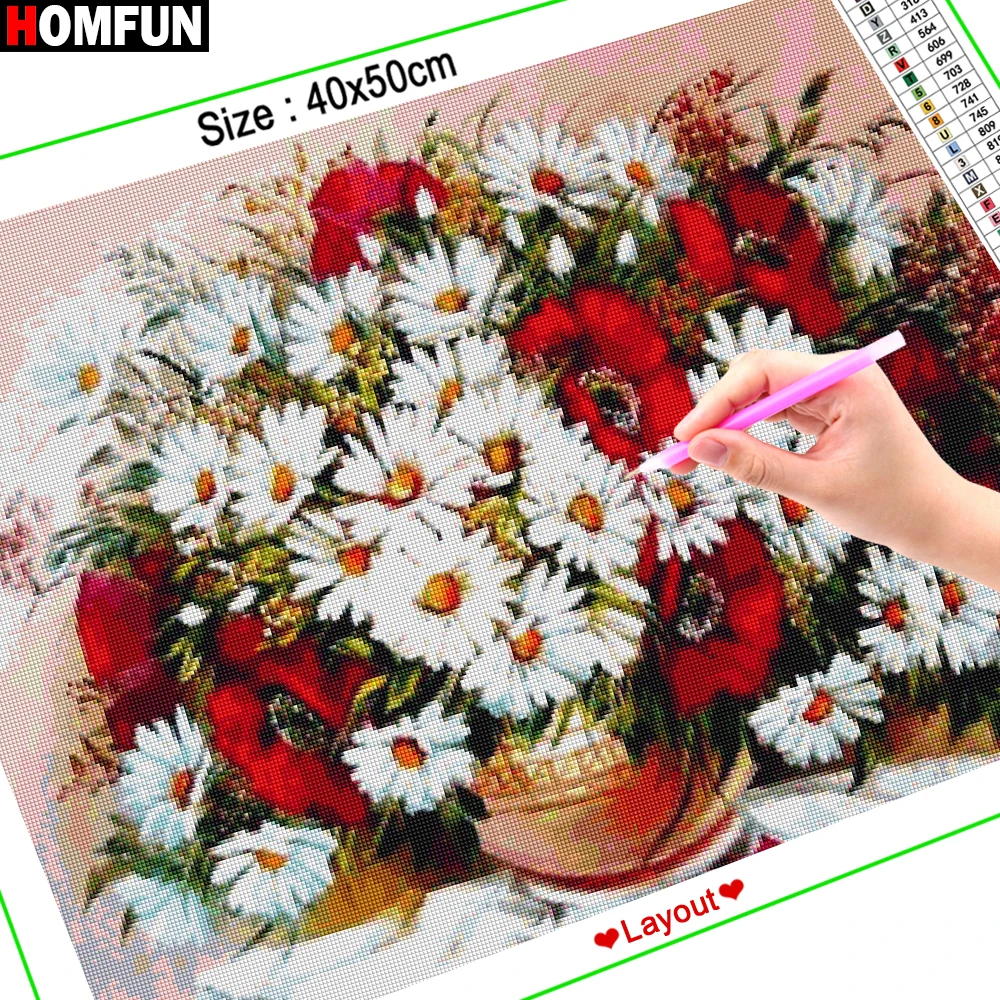 Алмазная 5D картина HOMFUN сделай сам полноразмерная Вышивка крестиком Цветочный