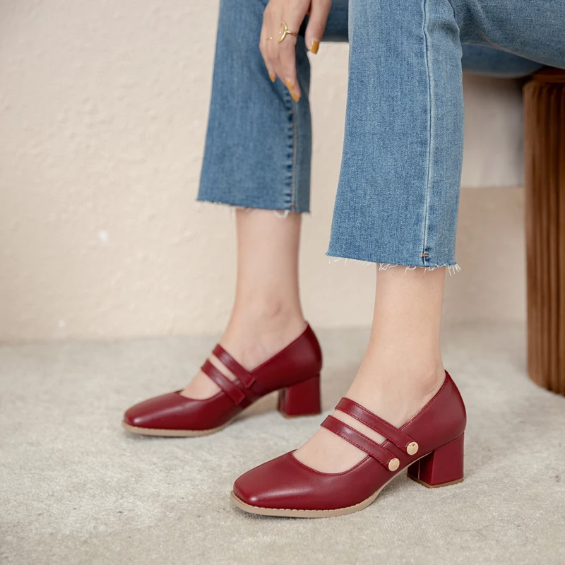 

Туфли Мэри Джейн женские, элегантные туфли на каблуке, натуральная кожа, Офисная Рабочая обувь, весна 2021