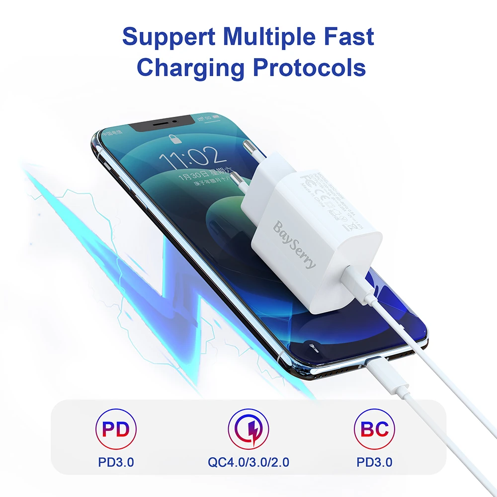 BaySerry 20 Вт USB C PD Fash Зарядное устройство Type быстрое зарядное QC 3 0 для iPhone 12 11 Pro