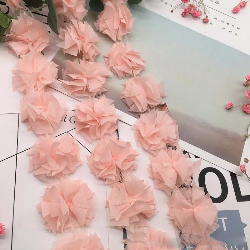 

10Yards Chiffon Floral 3D Pink Milk White Flower Mesh Lace Trim Headband Hair Accessories Dress Craft High Quality