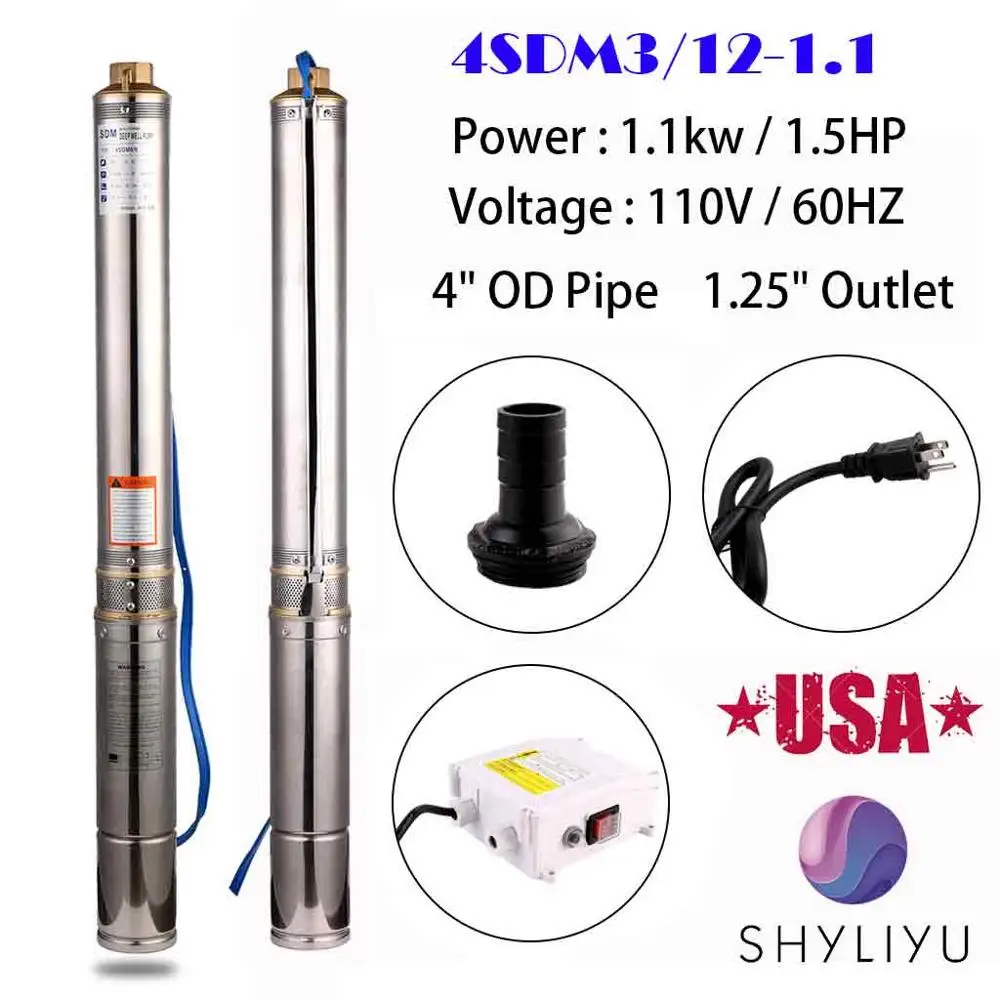 SHYLIYU 1.5HP 4 &quotНержавеющая сталь 110V Электрический погружной насос 122 м воды
