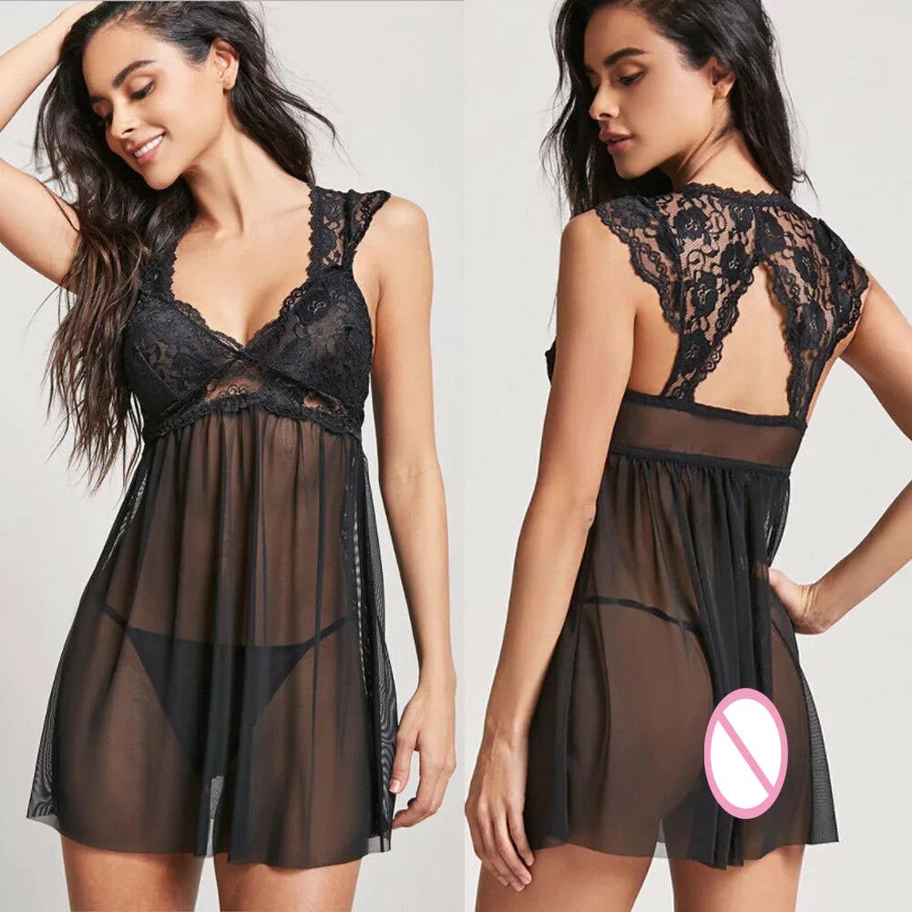 Женское сексуальное нижнее белье Babydoll стринги кружевные черные белые ночные