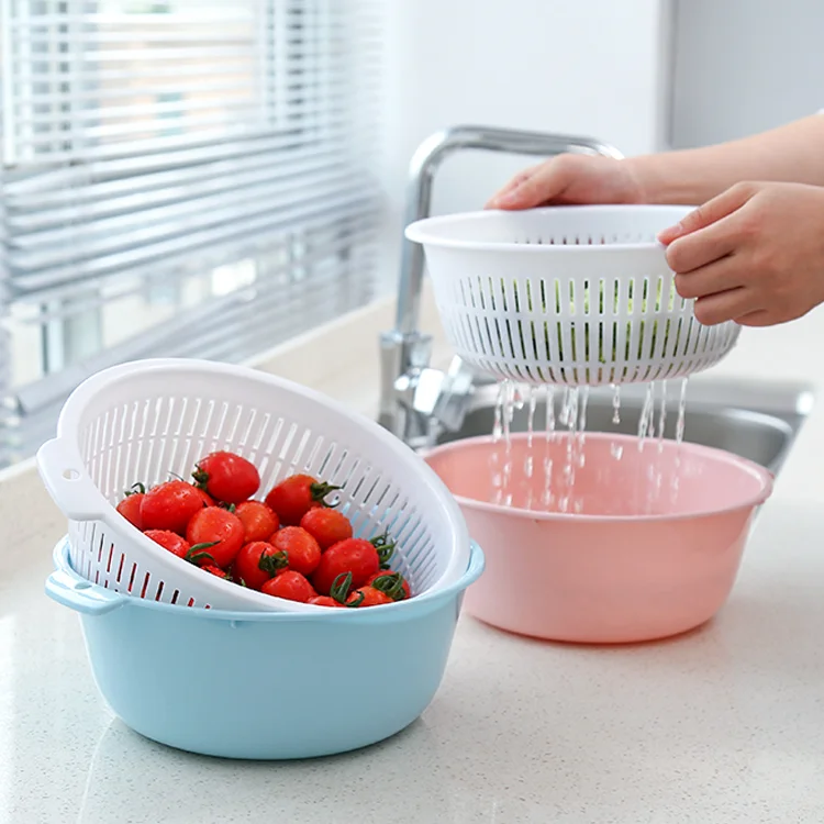 

Plastic Vegetabl Fruit Washing Basket Large Double Layer Drain Nordic Fruit Basket Multifunction Panier Fruit Kitchen Tools DG50