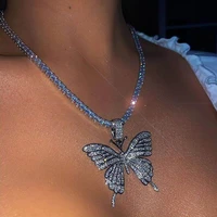 big bowknot pendant single row rhinestone light diamond necklace necklace butterfly goth hip hop necklace cuban link chain