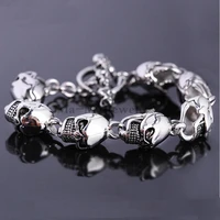 gothic 316l stainless steel bracelet skeleton link skull head chain bracelet bangle for punk boys