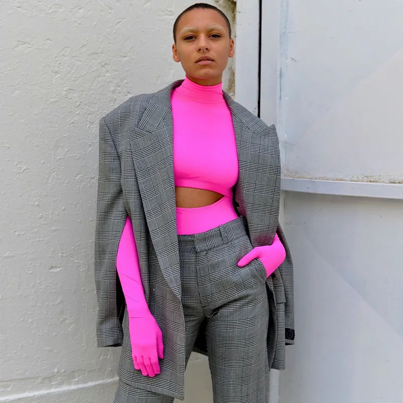 Женский весенне-осенний комбинезон с высоким воротником и перчатками в стиле