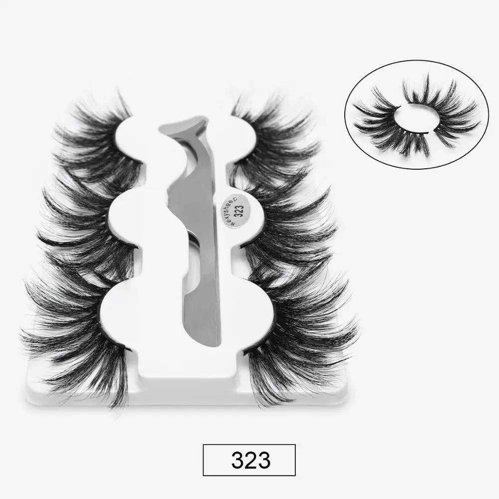 323 SEXYSHEEP, 3 пары, 25 мм, 8D, норковые ресницы, натуральные, длинные, для завивки накладных ресниц, объем, накладные ресницы, макияж, удлинение, ресницы «maquiagem» - Цвет: 323