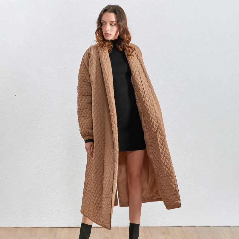 TWOTWINSTYLE Argyle хлопковое пальто для женщин, воротник с лацканами, фонарь, длинный рукав, Свободная Женская парка, одежда, Зимняя мода, новинка