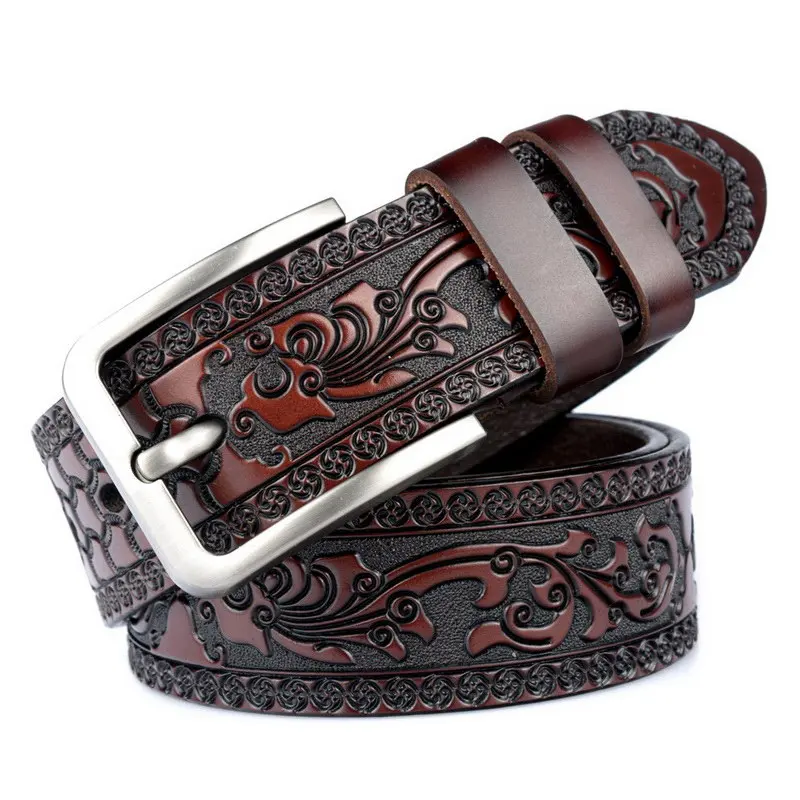 Luxury Mens Leisure Belt Fashion Carved Leather British Party Show Waist Strap Yuppie Jeans Accessories Pin Buckle 3.8cm Cinto