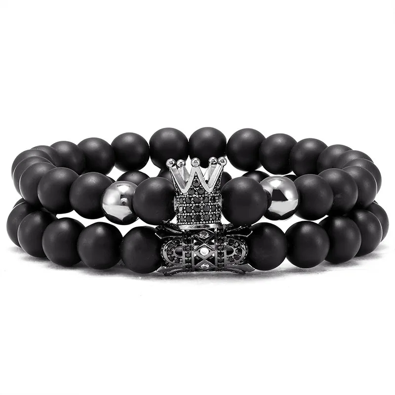 

Set Bracelet Couples Distance Black White Natural Lava Stone Tiger Eye Beaded Yoga Bracelets for Men Women Elastic Rope Jewelry