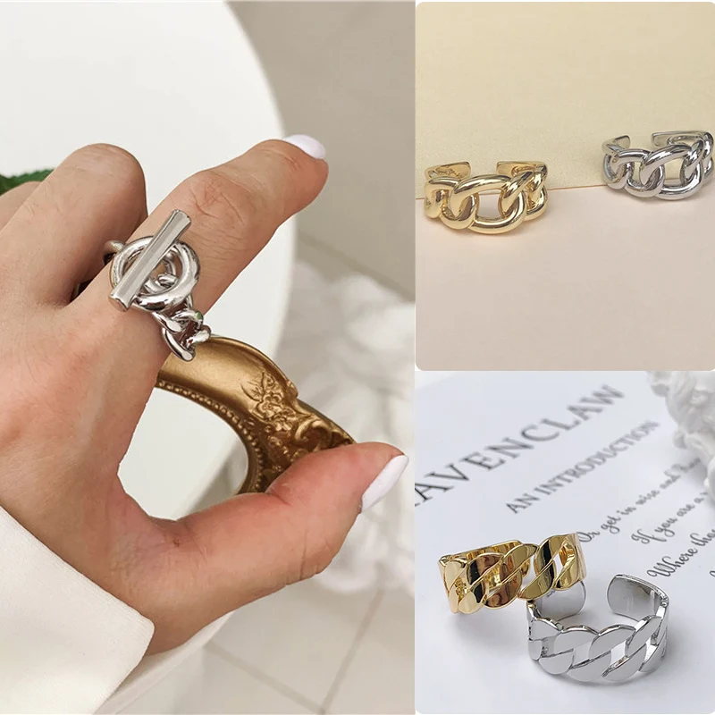 

New Circle Linked Chain Rings O Shape Geometric Rings for Women Minimalist Open Stacking Rings Adjustable 2020 Jewelry Hot