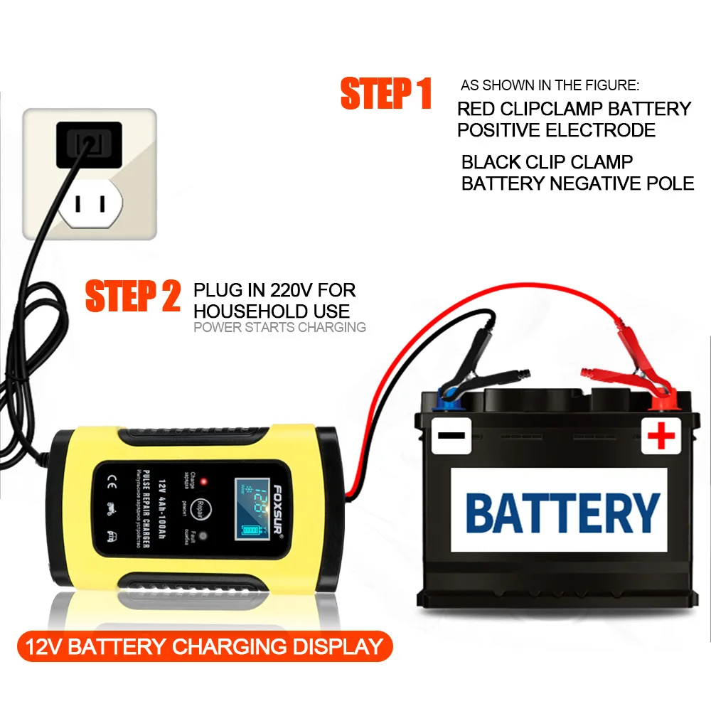 12v car battery charger smart lead acid battery charger digital lcd display intelligent pulse repair for auto moto motorcycle free global shipping