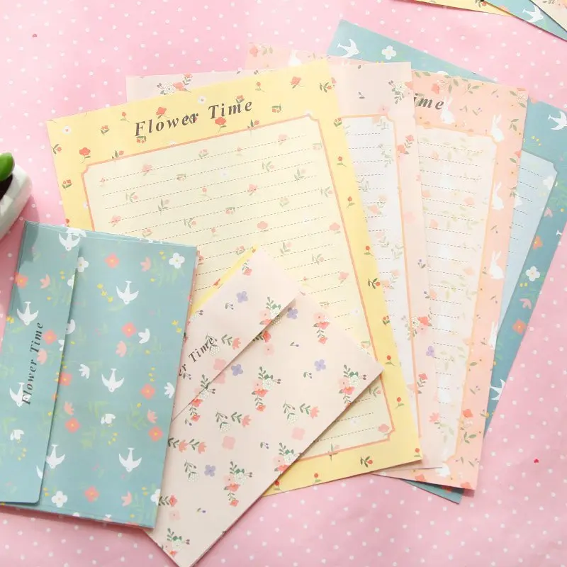 3pcs Paper Envelope+6sheets Letter Flowers Bird Envelope Wedding Invitation Country Style Writing Paper|Бумажные конверты| |