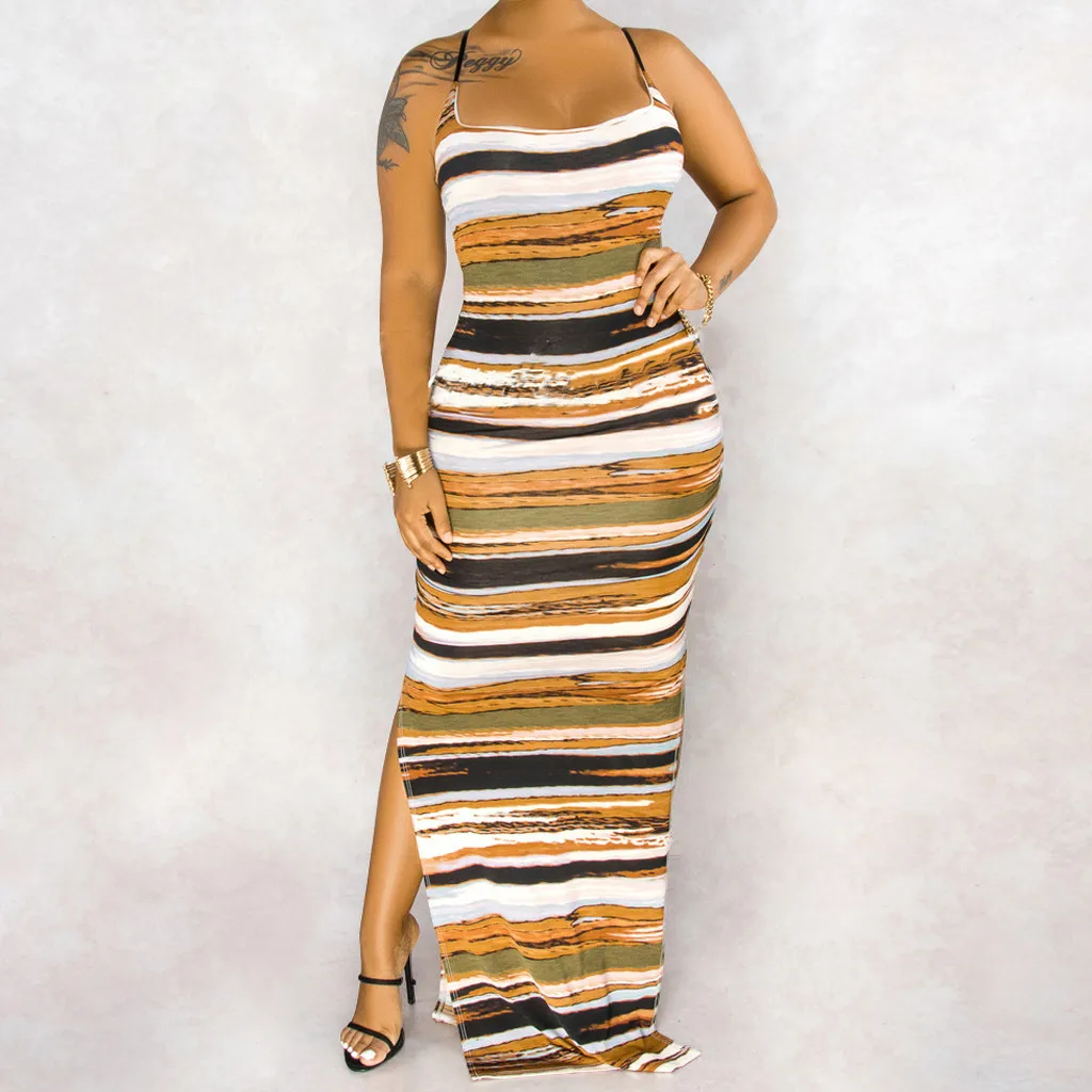 Платье женское длинное с принтом на бретельках без рукавов|Женские платья| |