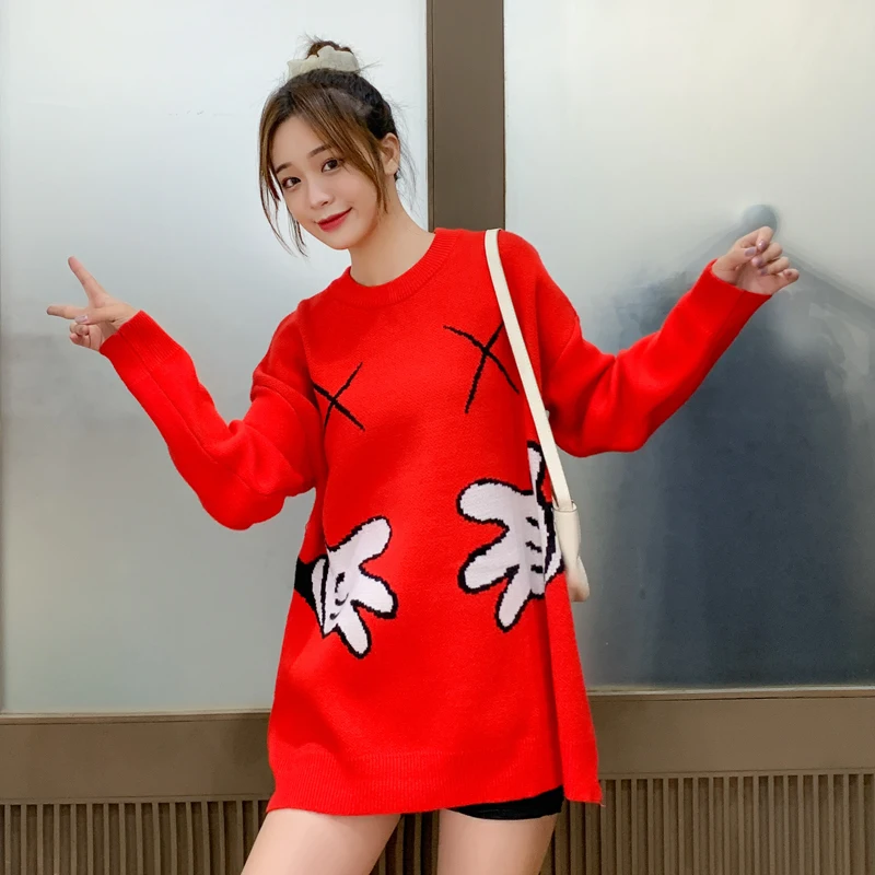 3001 # Мультяшные вязаные свитера для беременных и кормящих женщин свободные