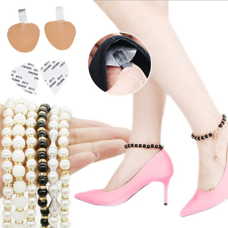 

1 пара новых женских туфель на каблуке с жемчугом и ремешком; нескользящая обувь с ремешком на щиколотке на высоком каблуке