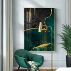 Минималистичная абстрактная Золотая фольга, зеленая стена, плакат, современный стиль, холст, печатная фотография