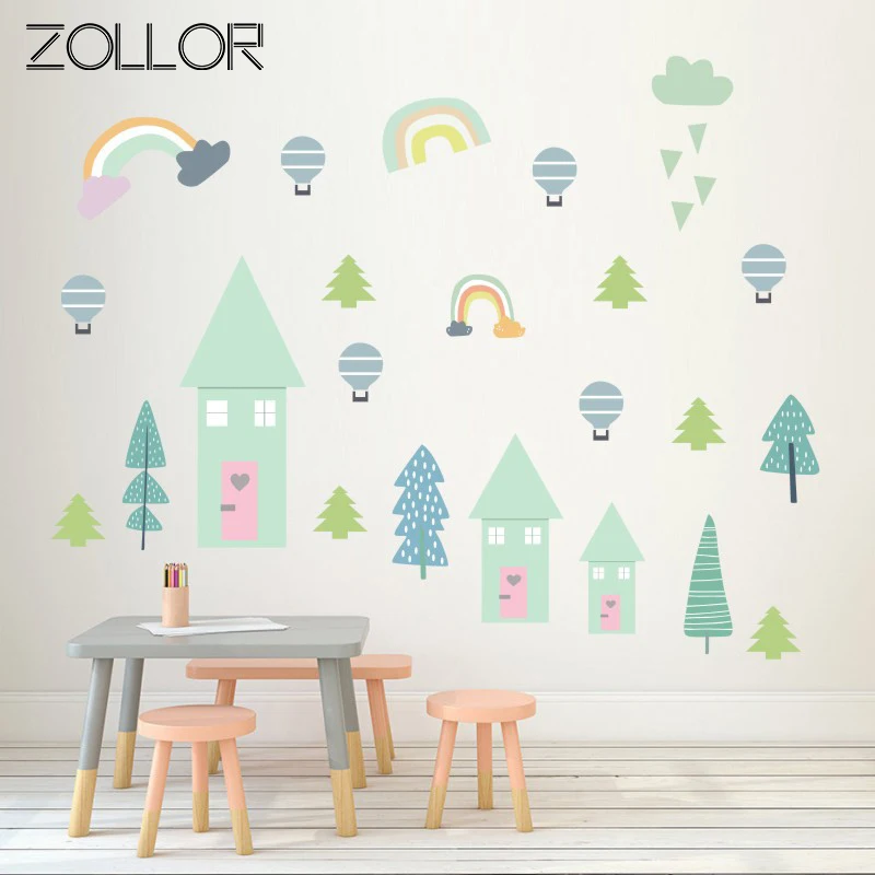 

Zollor Ins Forest Trees Rainbow DIY Wall Sticker Nordic Style Kids Room Nursery Dorm Mural Decals Cabinet Fridge Decortion