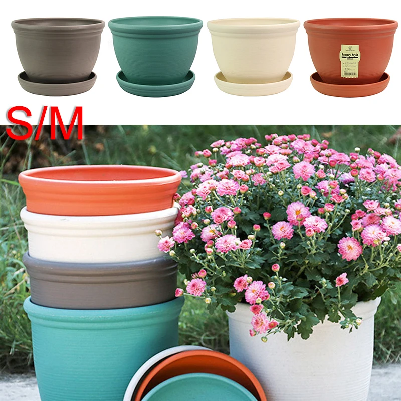 

1*Flower Plant Pots With Tray Thickened Antiskid Plastic Flowerpot With Tray Simple Garden Home Decor Gift
