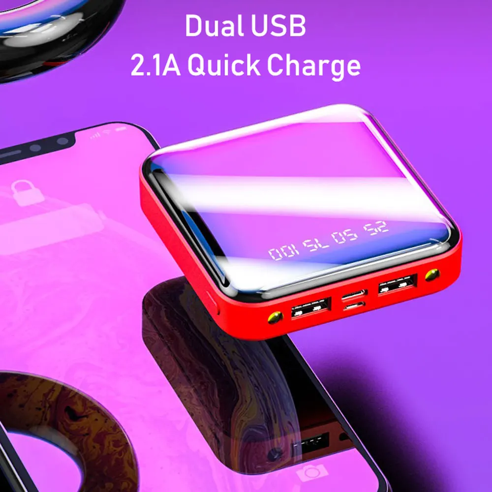 Мини-пауэрбанк 20000 мАч для iPhone 11 Xiaomi Mi портативное зарядное устройство с двумя