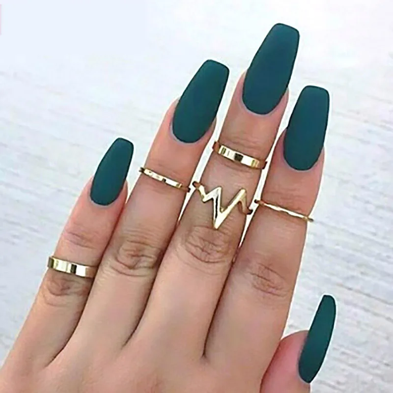 

5Pcs/set Bohemia Heart Beat Knuckle Finger Rings Set Punk Gold Silver Color Alloy Ring for Women Party Jewelry Gifts