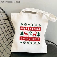 women shopper bag christmas snowflakes kawaii bag harajuku shopping canvas shopper bag girl christmas tote shoulder lady bag
