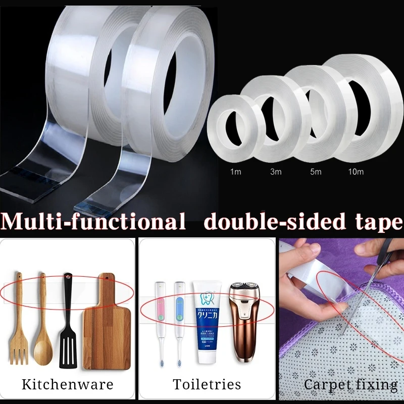 Двухсторонняя прозрачная нано лента 1 10 м акриловая волшебная многократное