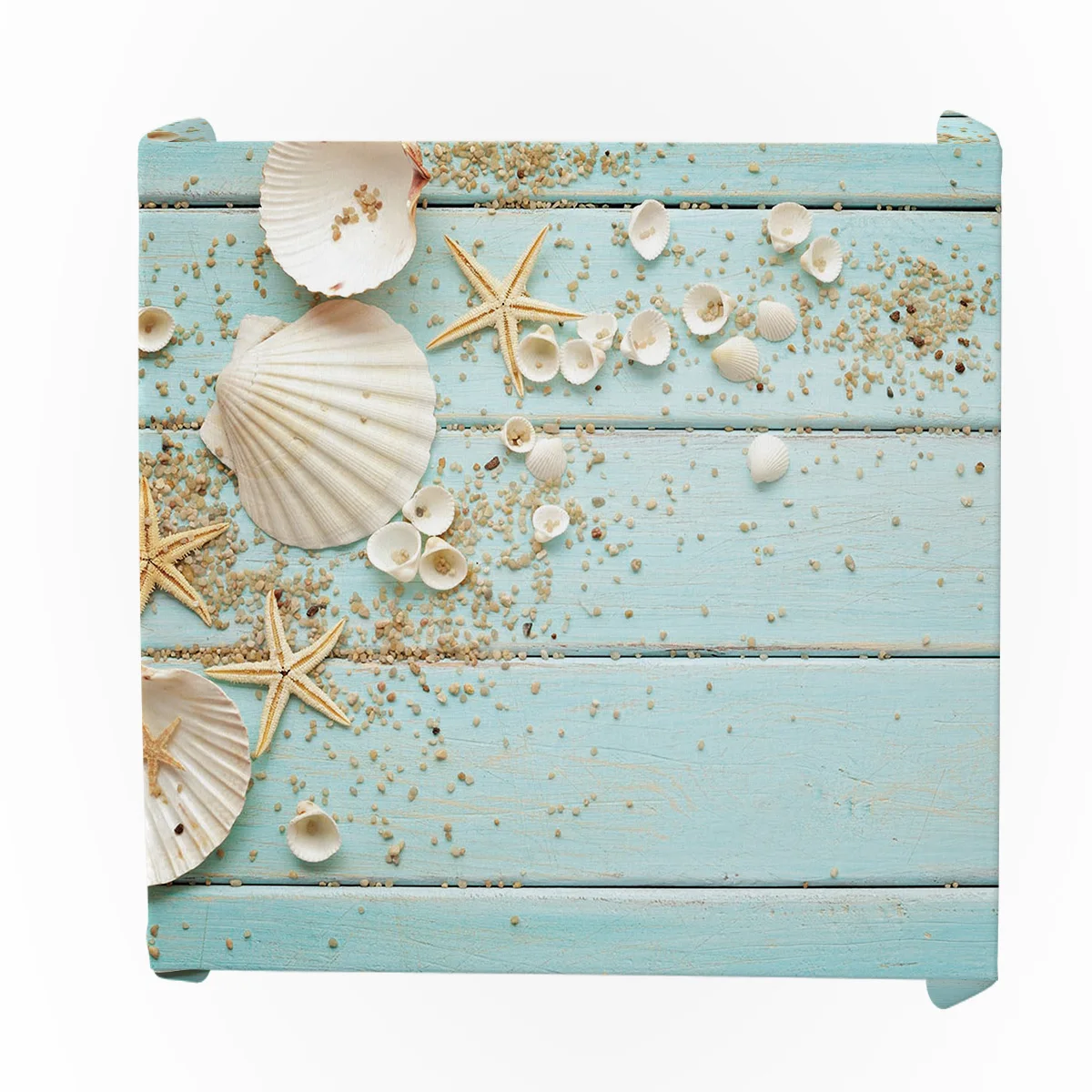 Фон с изображением деревянных доскок в виде ракушек морских звезд скатерть