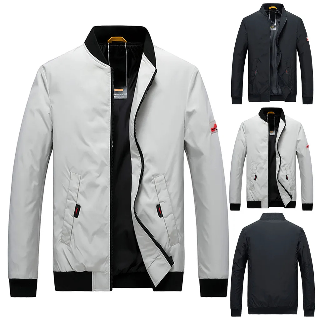 Мужская осенне зимняя повседневная однотонная спортивная куртка на молнии с