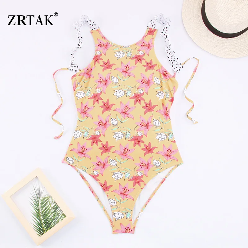 Zrtak Print Bandage Swimsuit Female 2019 Open Black Swimwear Women Bathing Suit White Summer Swim One Piece | Спорт и развлечения