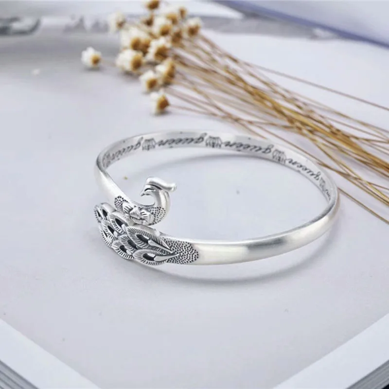 

Trendy Peacock Open Cuff Copper Bracelet Phoenix Bohemian Hippie Gypsy Party Silver Color Wholesale Jewelry Women Girls