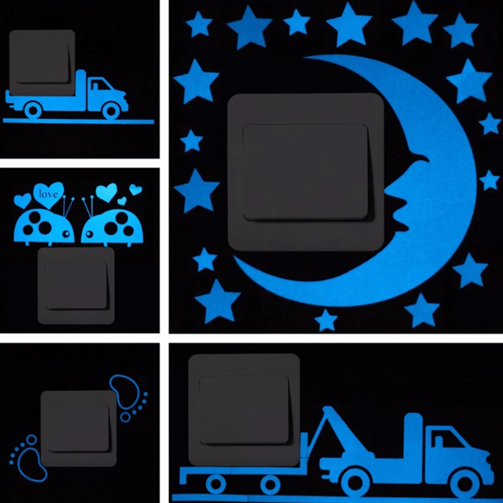 1 шт. наклейка мультфильм Синий Светящиеся звезды и луна Кот Бабочка