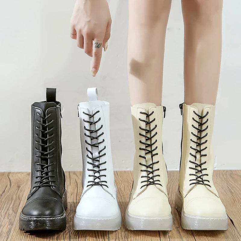 Женские ботинки из натуральной кожи белые ботильоны на платформе шнуровке с
